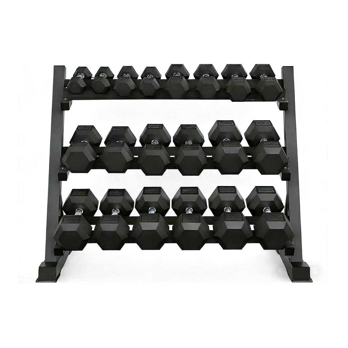 450-Pound Rubber Hex Dumbbell Set with 3-Tier Storage Rack