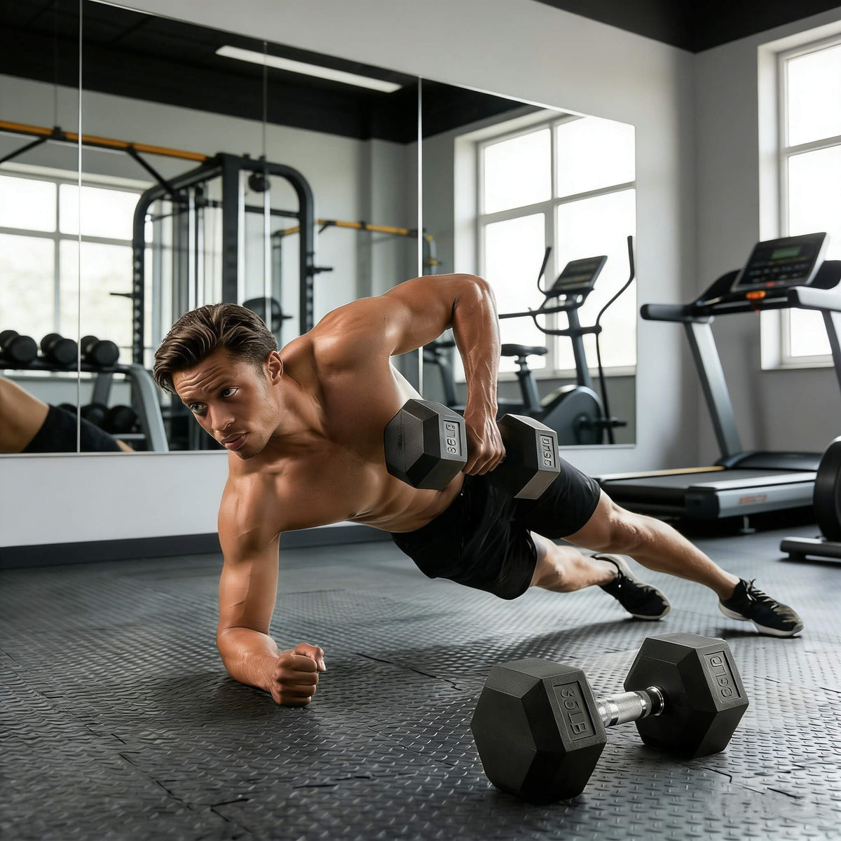 450-Pound Rubber Hex Dumbbell Set with 3-Tier Storage Rack