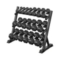 450-Pound Rubber Hex Dumbbell Set with 3-Tier Storage Rack