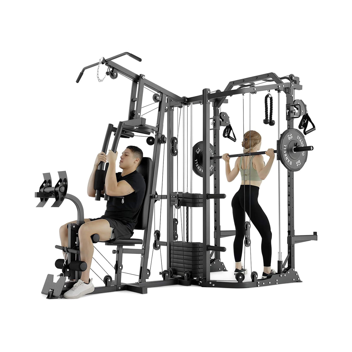 Dual Station Smith Machine with Cable Crossover Home Gym