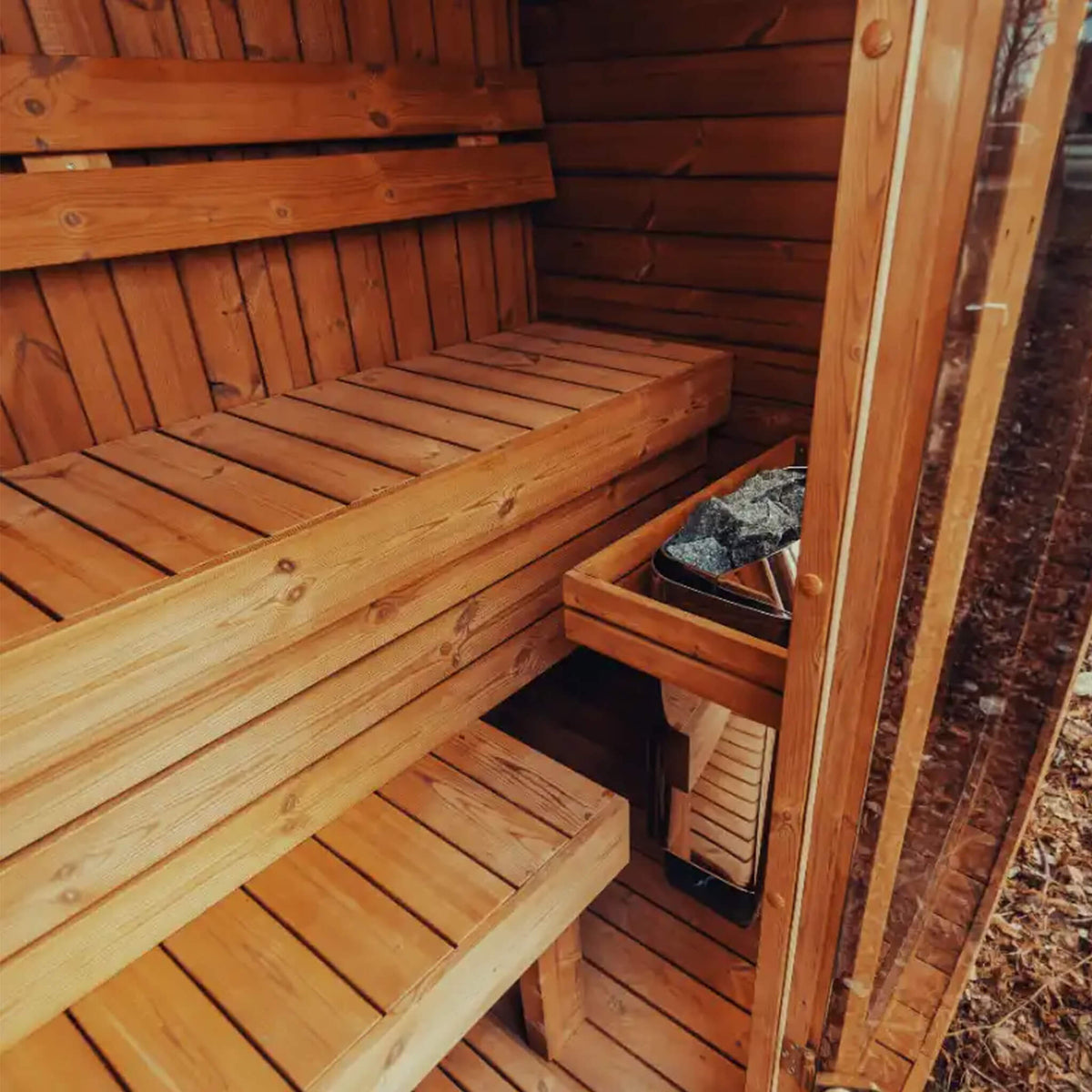 Premium 3-Person Outdoor Scandinavian ThermoWood Cube Sauna Kit with LED Lighting
