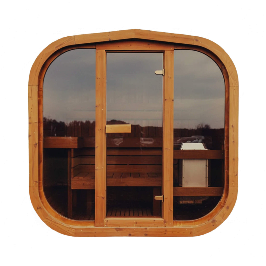 Premium 3-Person Outdoor Scandinavian ThermoWood Cube Sauna Kit with LED Lighting