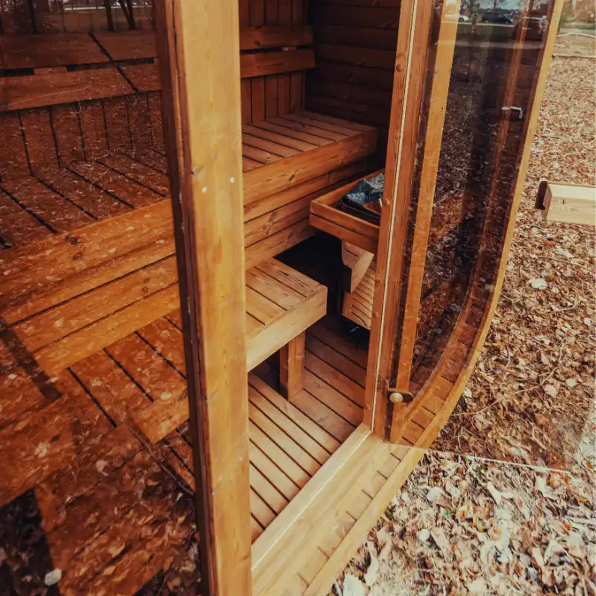 Premium 3-Person Outdoor Scandinavian ThermoWood Cube Sauna Kit with LED Lighting