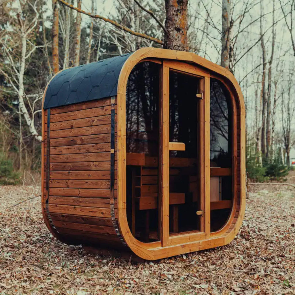 Premium 3-Person Outdoor Scandinavian ThermoWood Cube Sauna Kit with LED Lighting