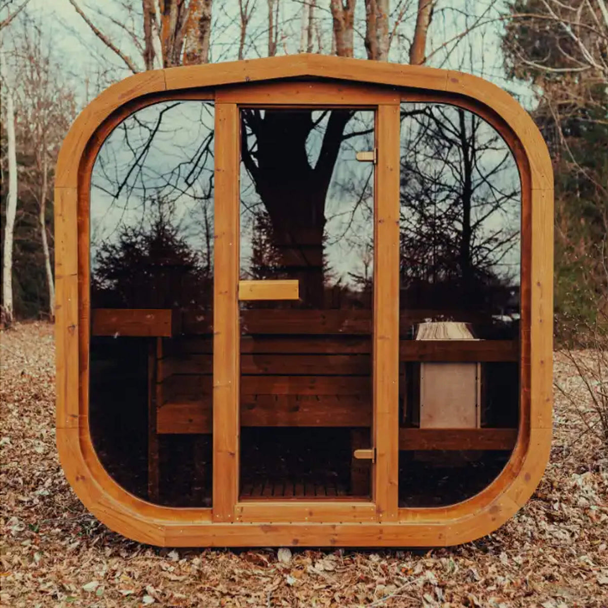 Premium 3-Person Outdoor Scandinavian ThermoWood Cube Sauna Kit with LED Lighting